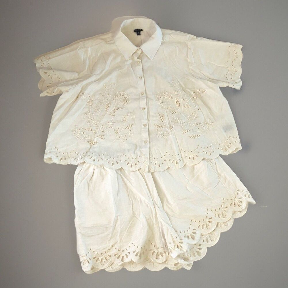Torrid Women’s Cloud Dancer White Cotton Eyelet Shirt Shorts 2pc Set⁠ Size 0